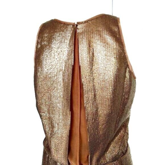 BCBGMaxAzria Gold Sequins Jumpsuit M Cocktail Party Holidays Lowe - Picture 10 of 16